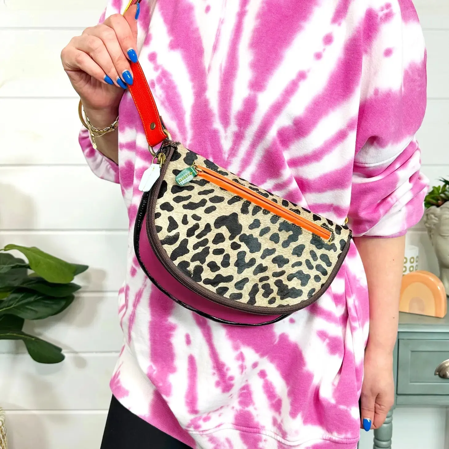 Mally Leather and Hair-On Hide Crossbody Belt Purse