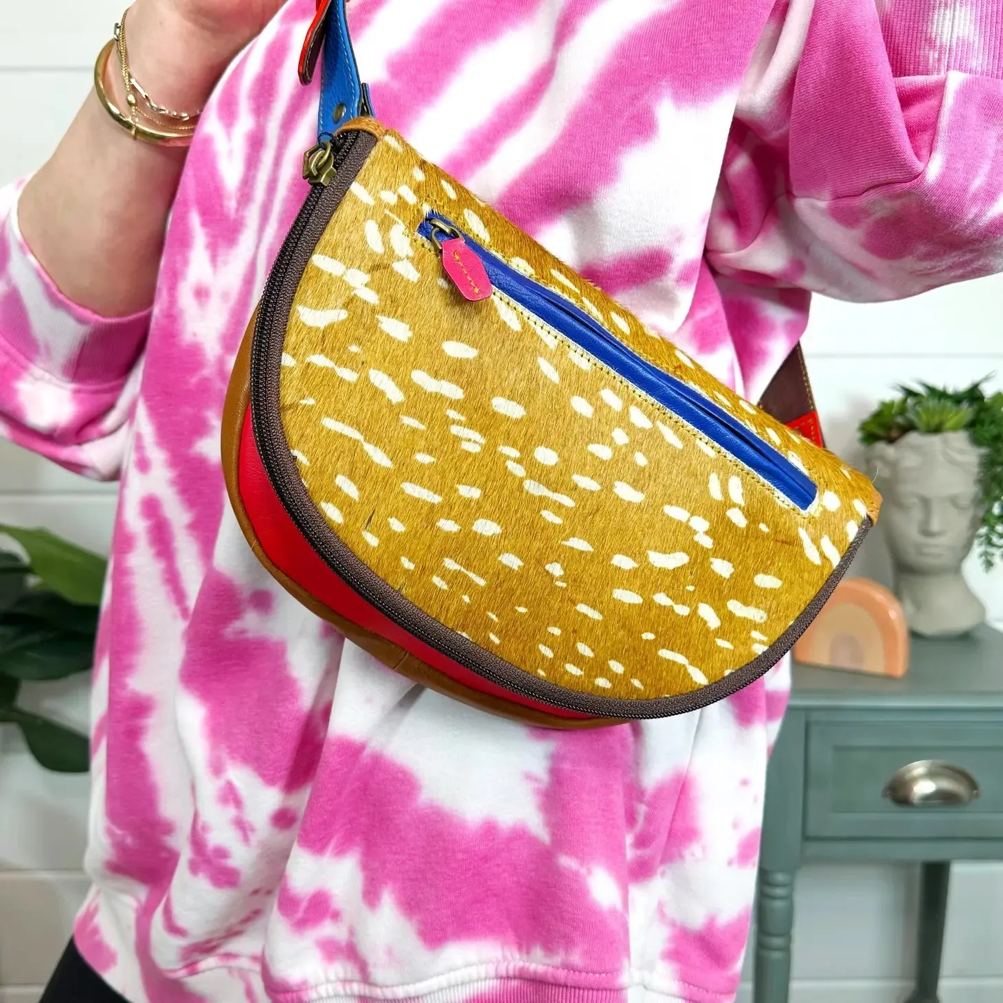 Mally Leather and Hair-On Hide Crossbody Belt Purse