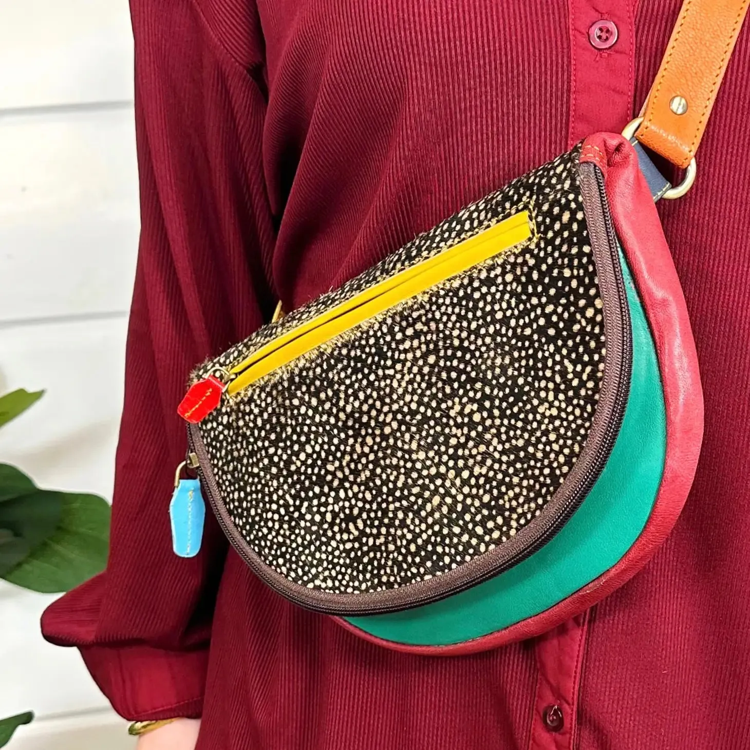 Mally Leather and Hair-On Hide Crossbody Belt Purse