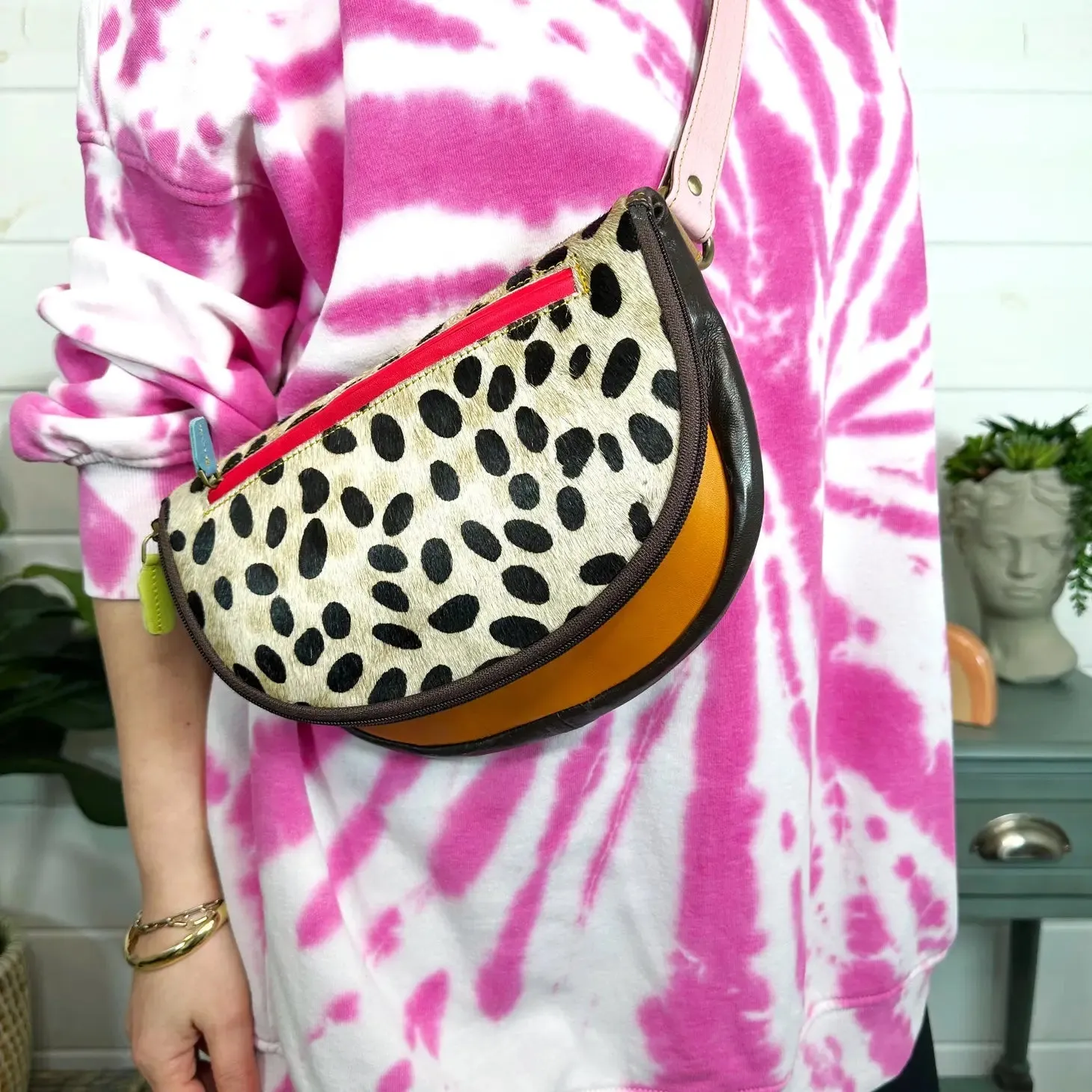 Mally Leather and Hair-On Hide Crossbody Belt Purse