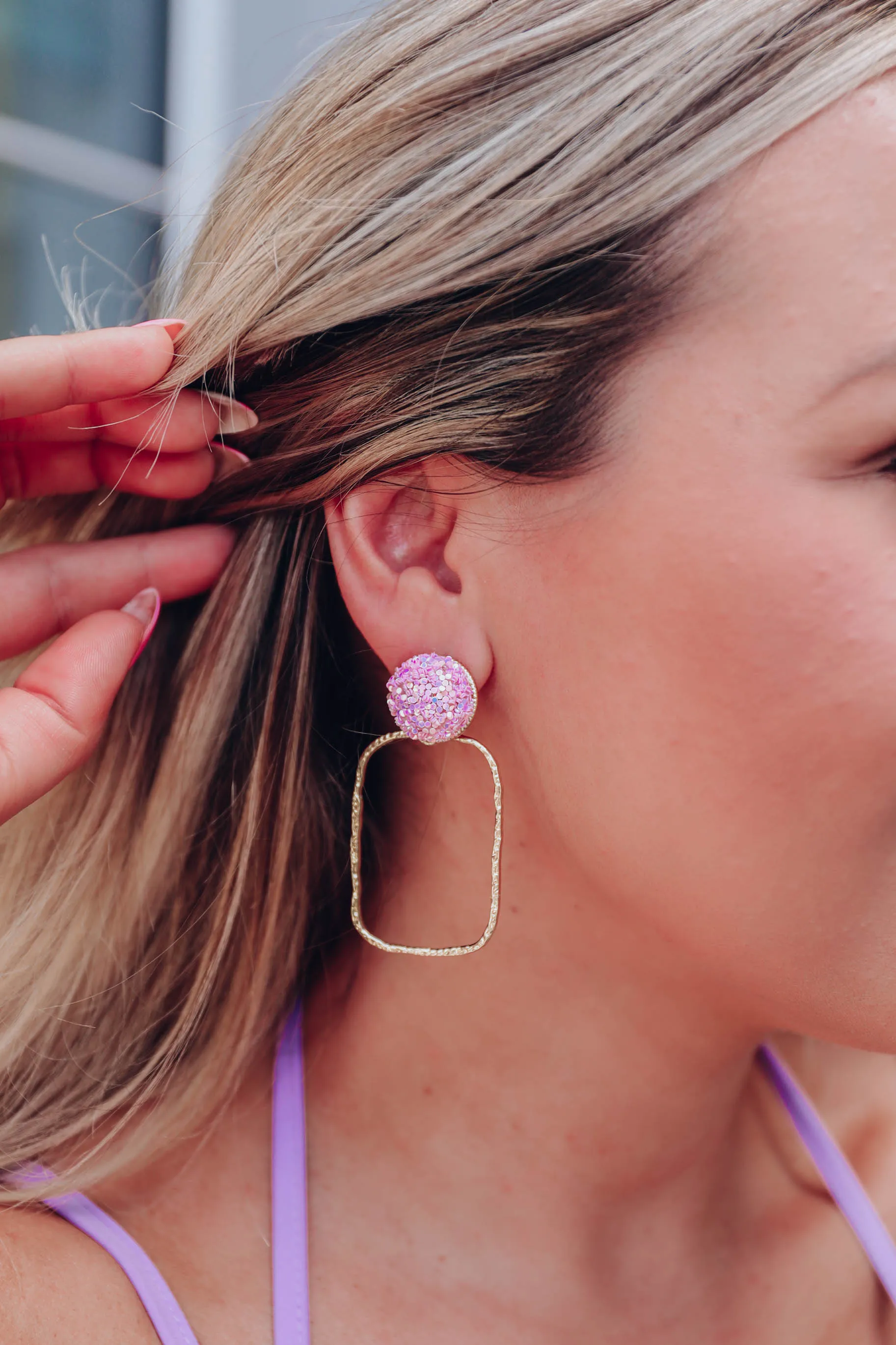 Marina Glitter Stud Rectangle Earrings By Taylor Shaye- Lavender