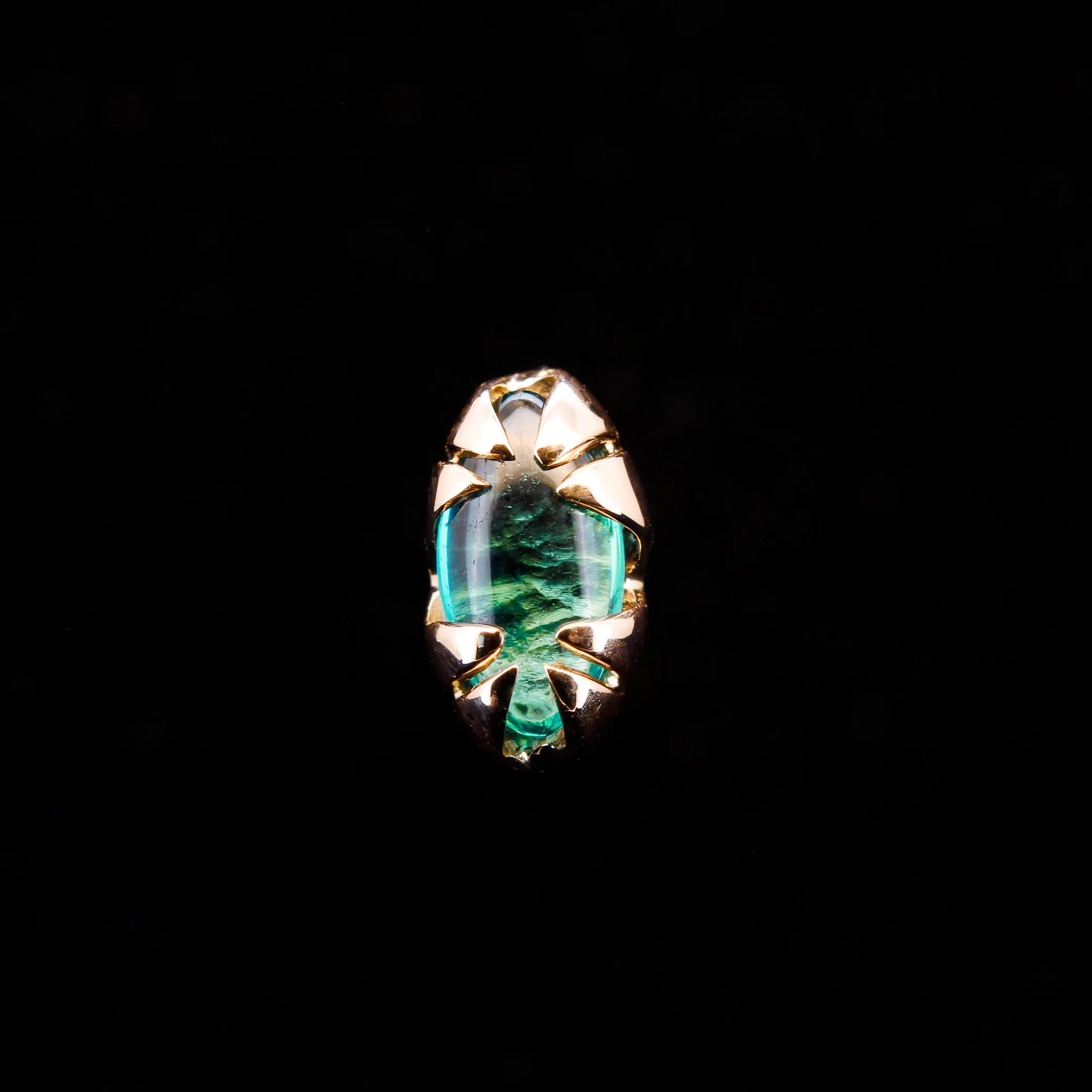 Marquise Blue/Green Tourmaline in Yellow Gold - 14ga threaded