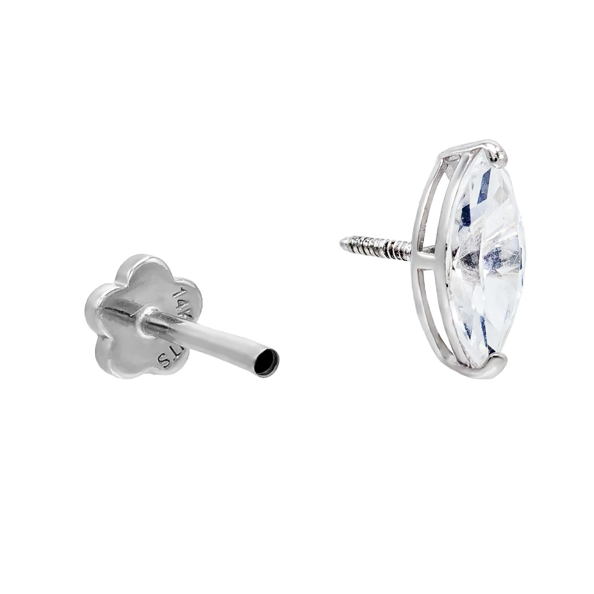 Marquise Stone Threaded Stud Earring 14K