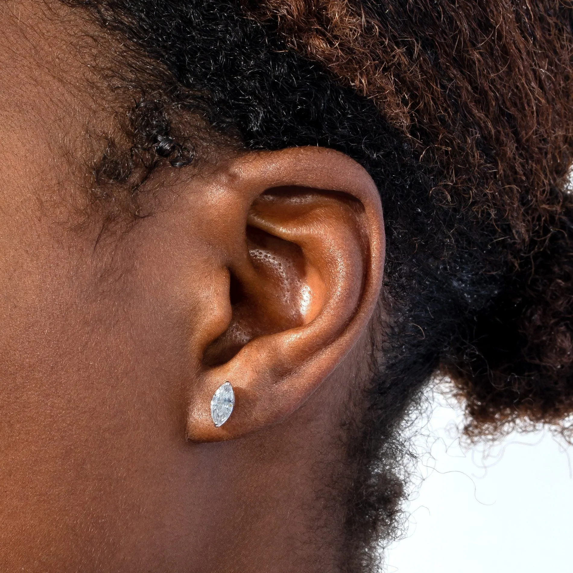 Marquise Stone Threaded Stud Earring 14K