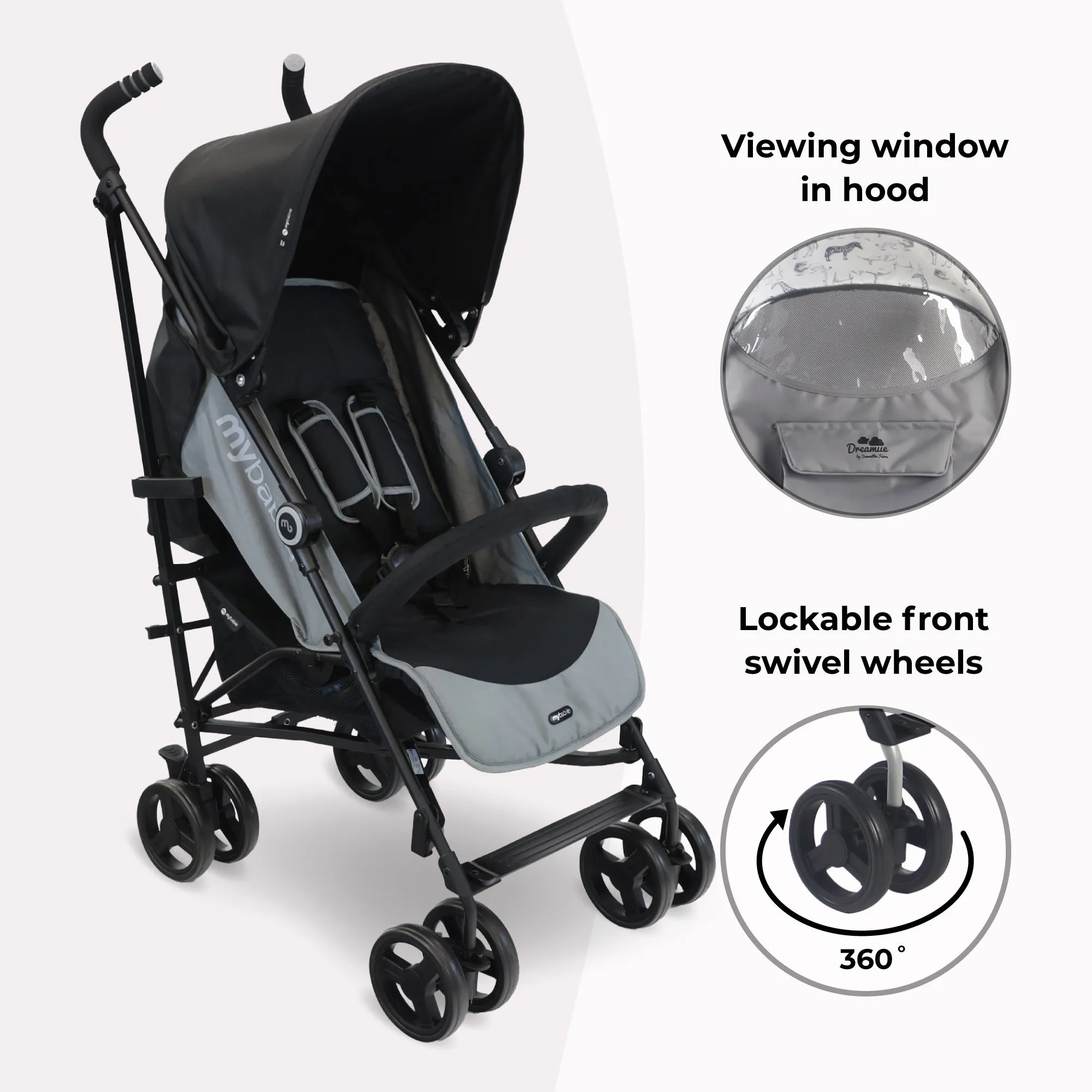 MB02 Lightweight Stroller - Black and Grey