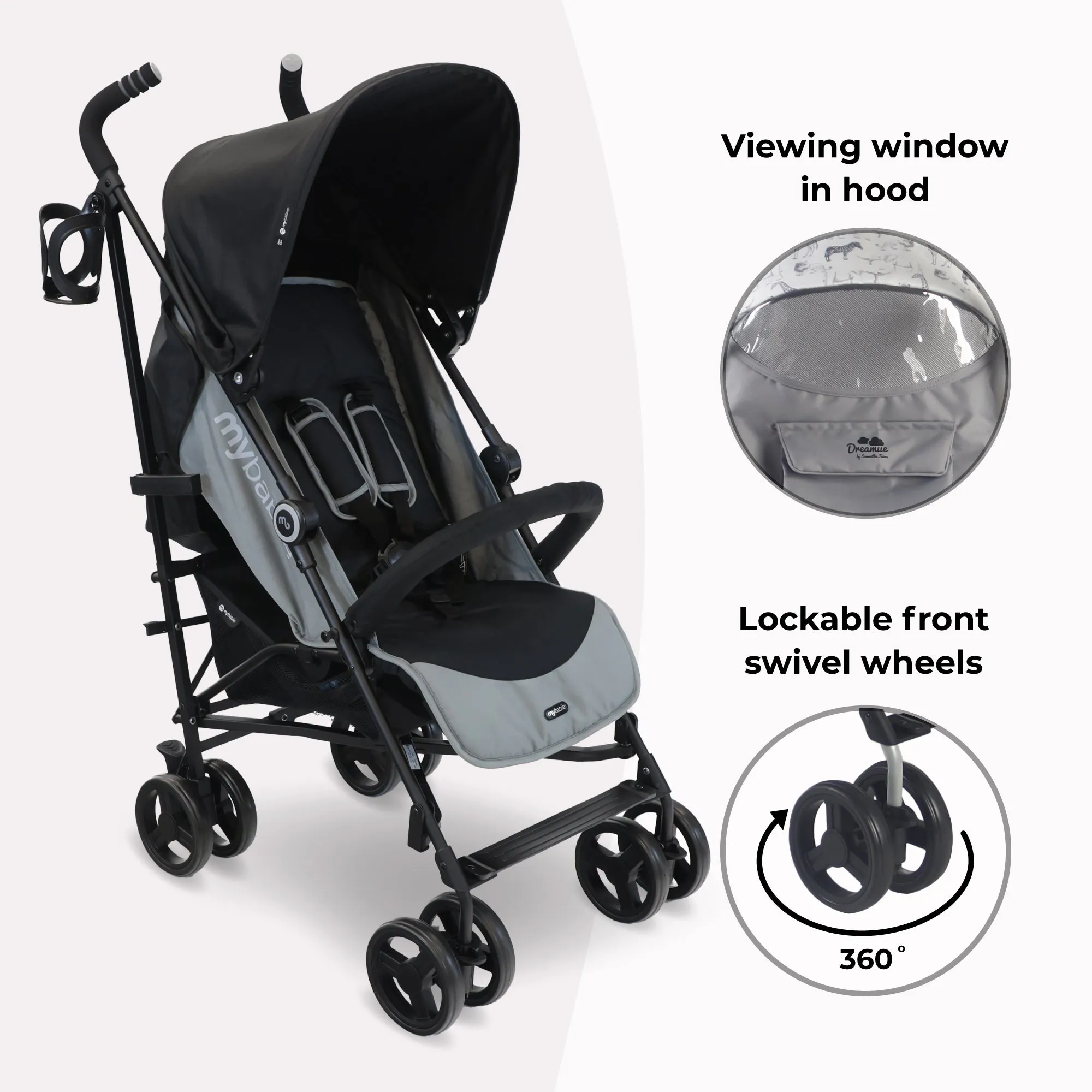 MB02 Plus Lightweight Stroller - Black and Grey