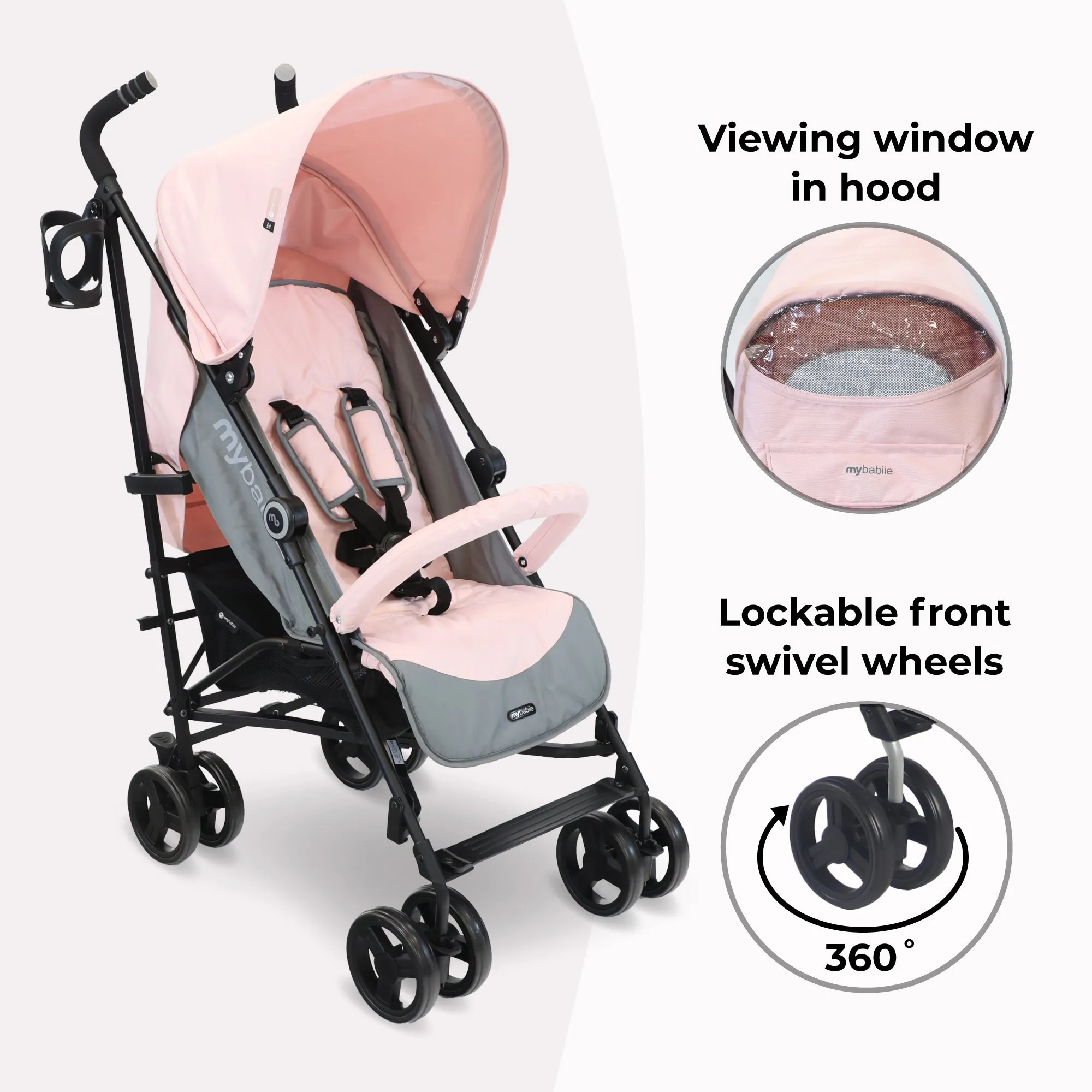 MB02 Plus Lightweight Stroller - Pink and Grey