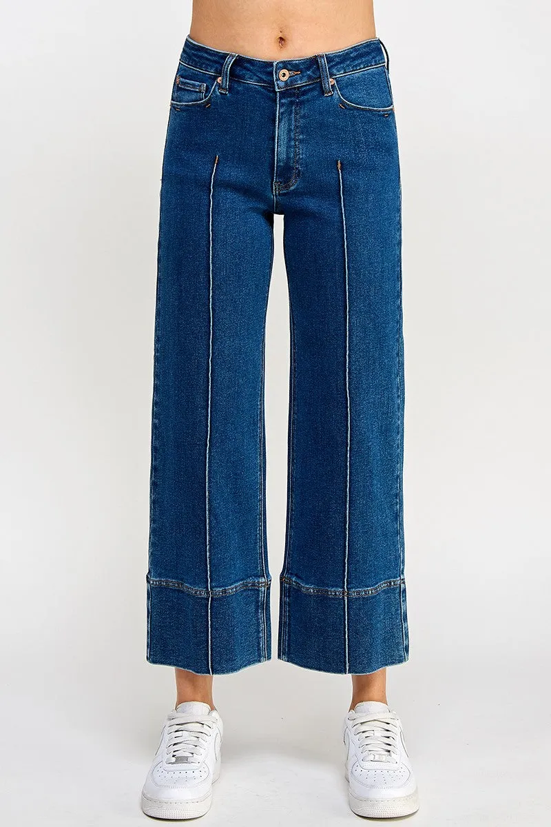 MID RISE STRETCH CROP WIDE LEG W/PINTUCK DETAIL