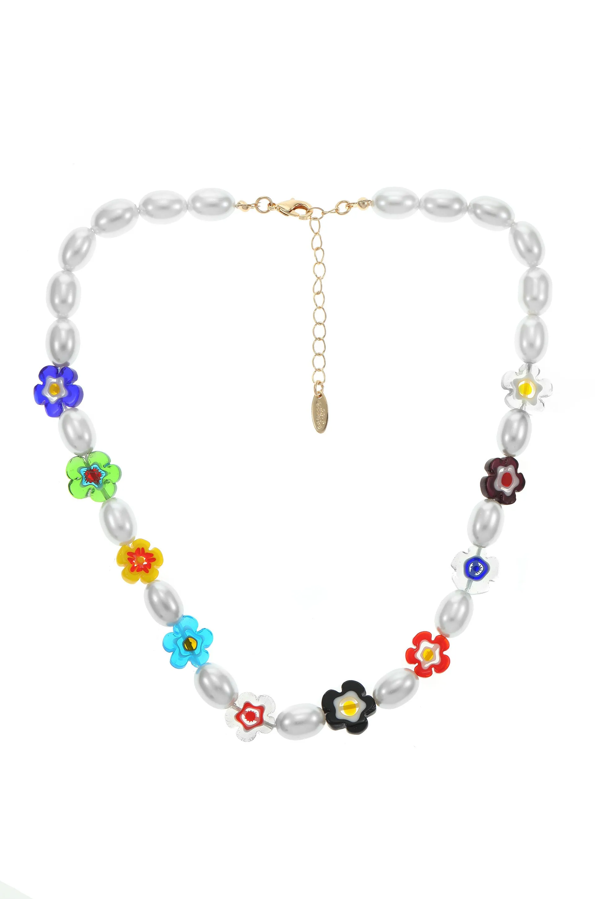 Millennia Rising Pearl and Flower Beaded 18k Gold Plated Necklace