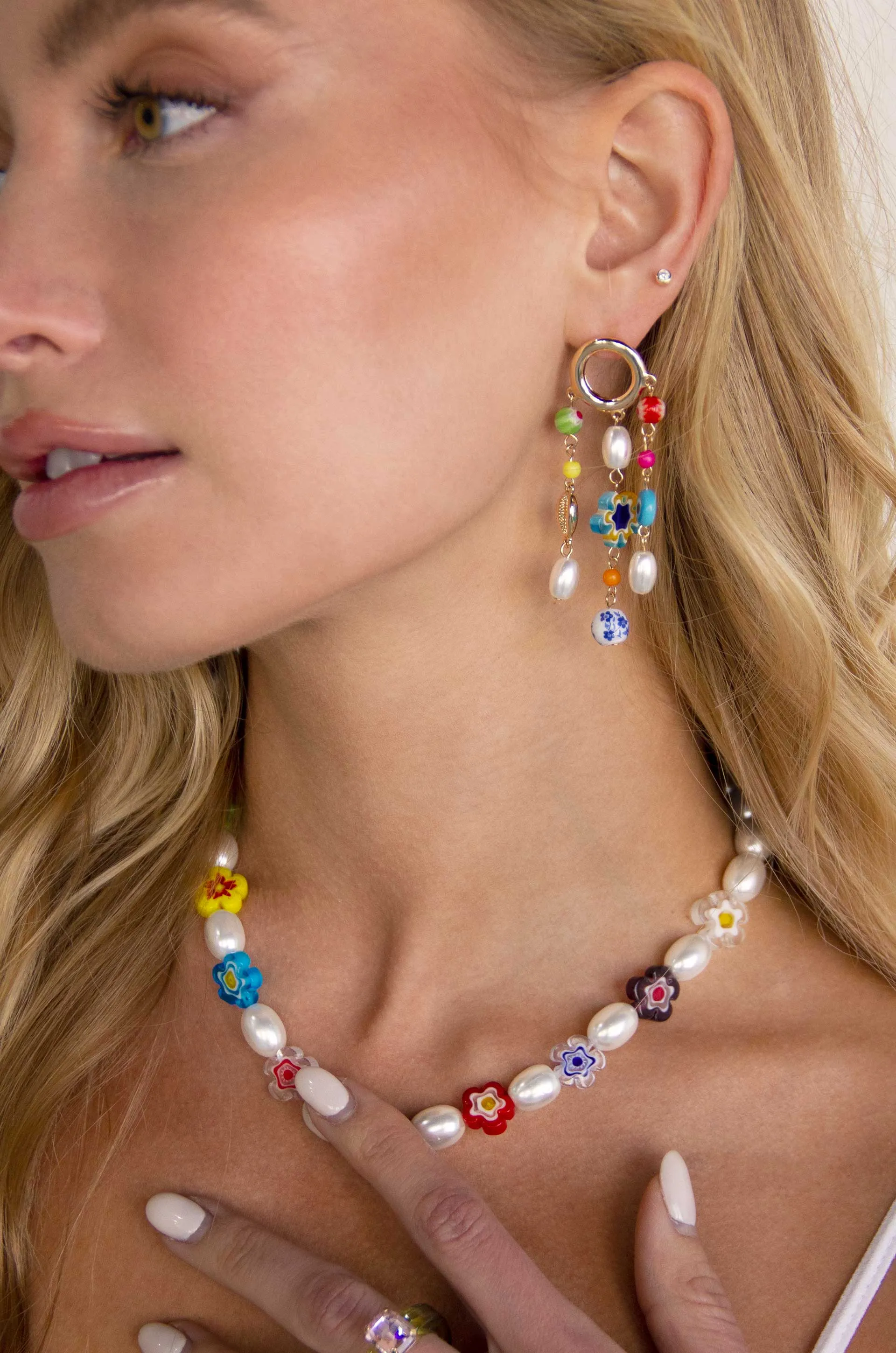 Millennia Rising Pearl and Flower Beaded 18k Gold Plated Necklace
