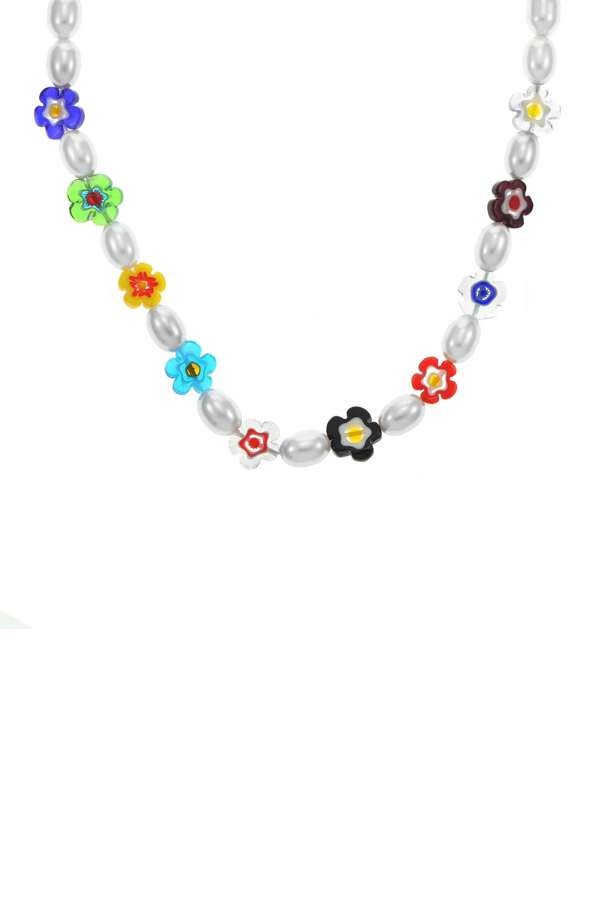 Millennia Rising Pearl and Flower Beaded 18k Gold Plated Necklace