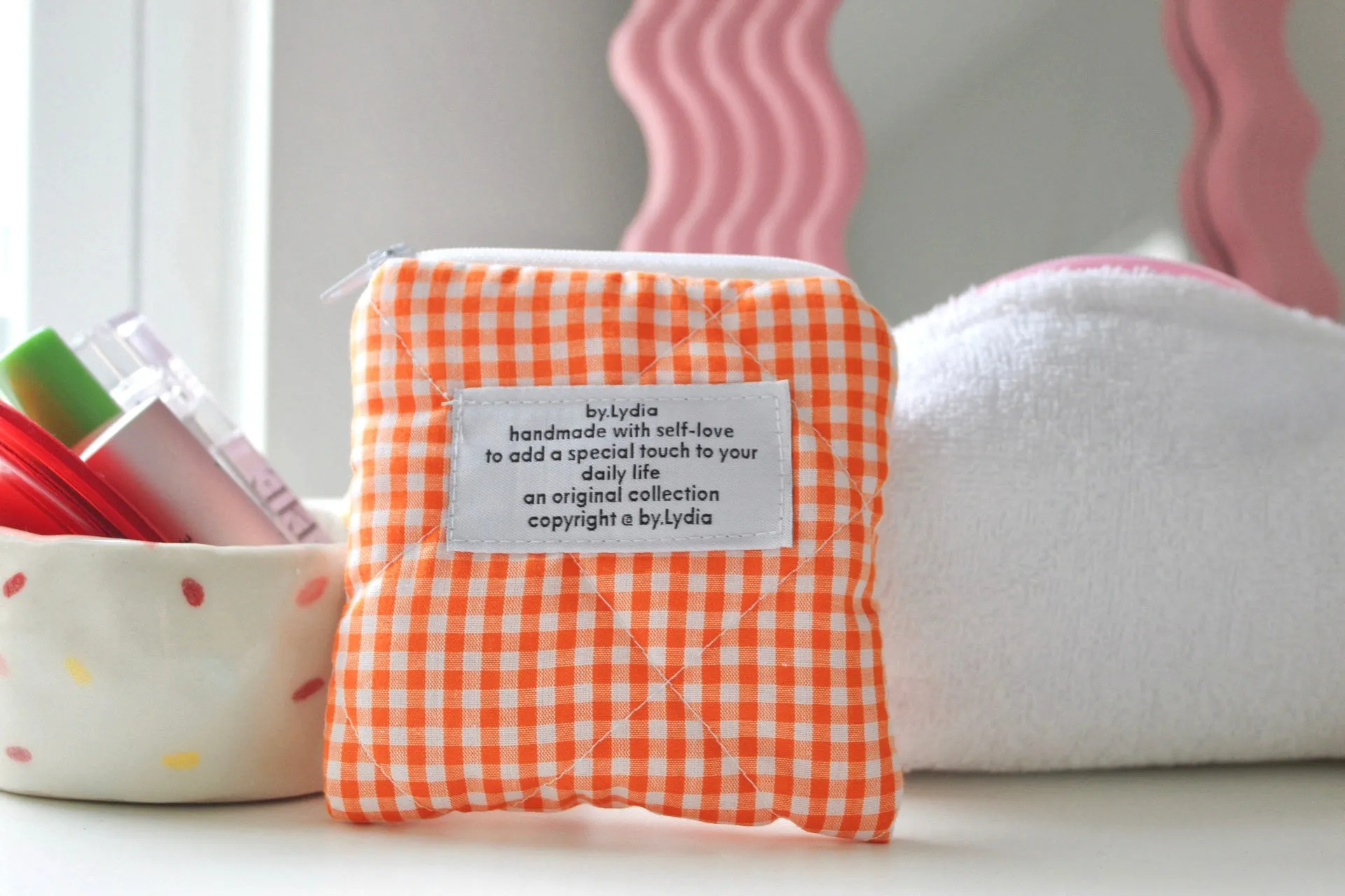Mini Pouch - Orange Gingham