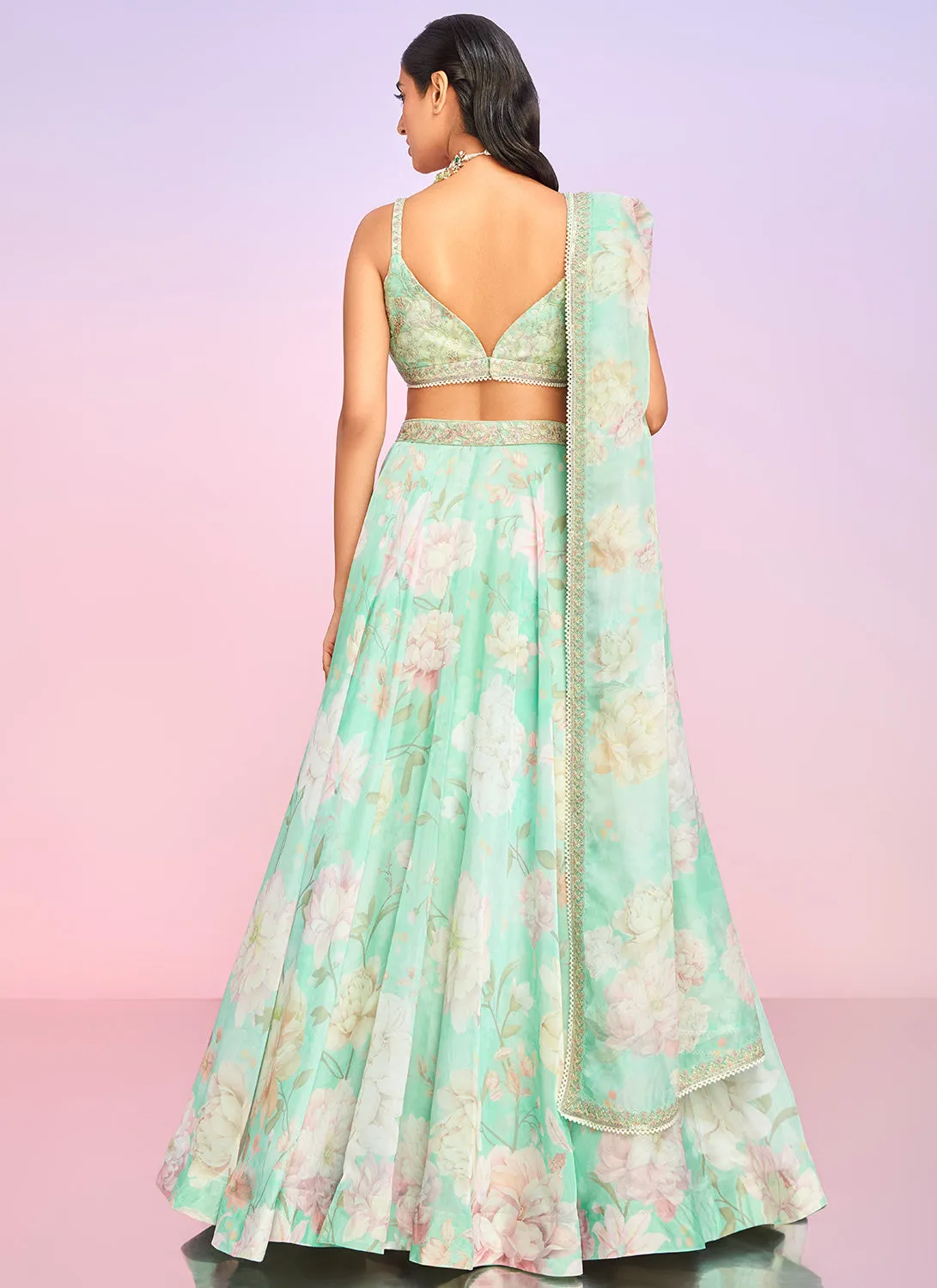 Mint Floral Embellished Lehenga