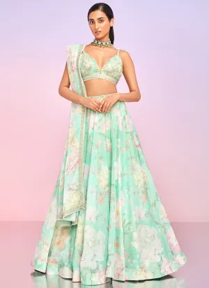 Mint Floral Embellished Lehenga