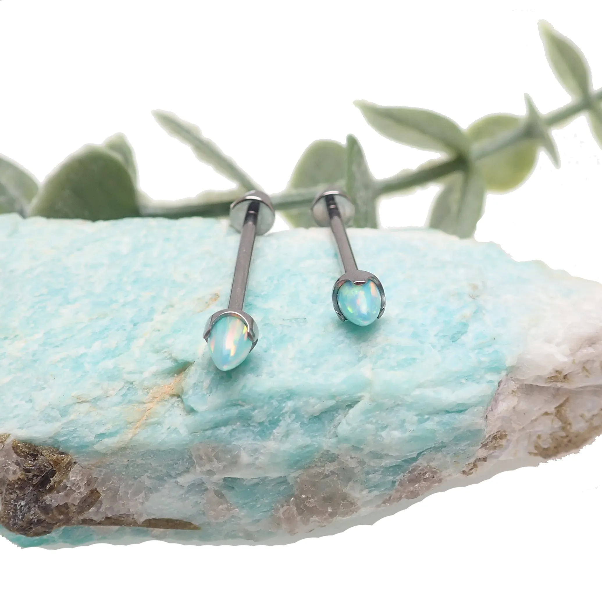 Moon Yellow Opal Cone Nipple Bar 16g