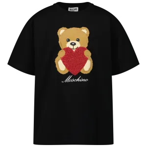 Moschino Girls Cotton Black Teddy Bear T-Shirt