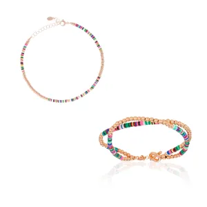 Multicolor African Beads and Rose Gold Gift Idea for Her