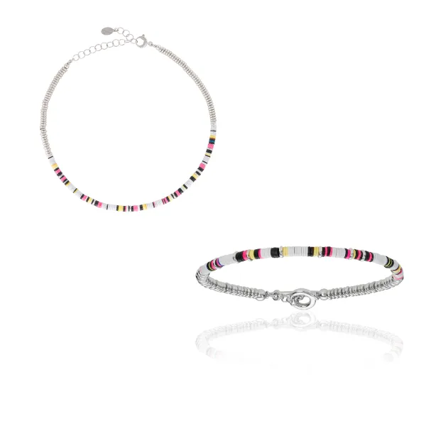 Multicolor African Beads and White Gold Gift Idea for Her