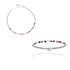 Multicolor African Beads and White Gold Gift Idea for Her