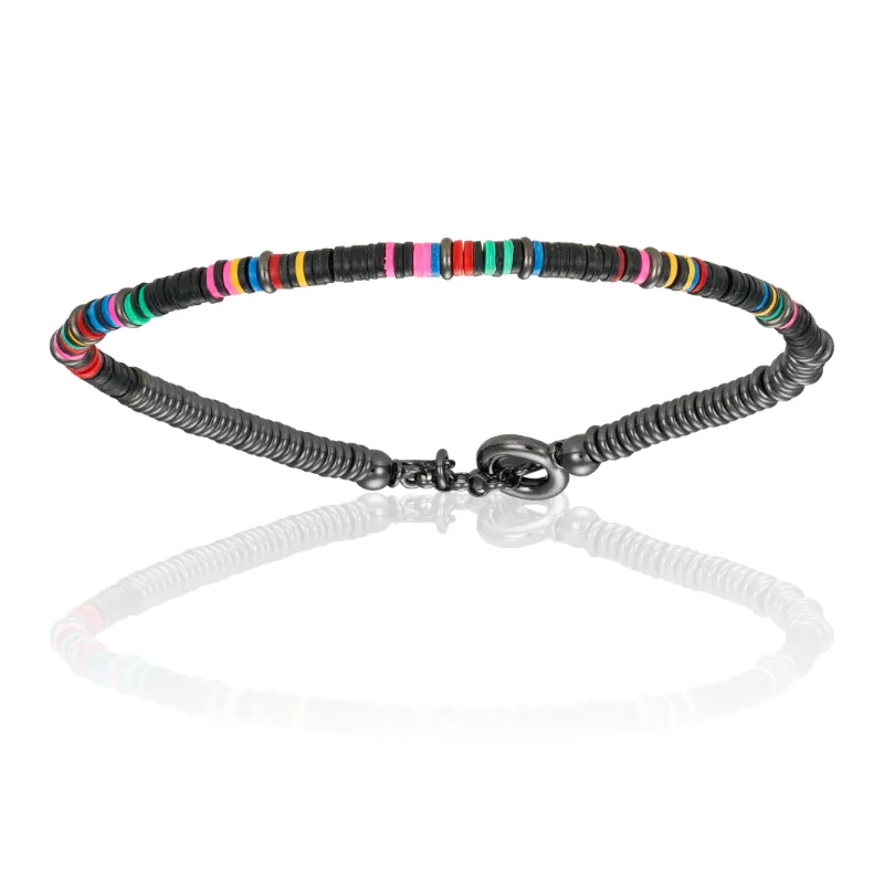 Multicolor African Beads with Black PVD Gift Idea for him
