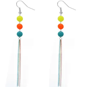 Multicolor Glossy Triple Beaded Chain Earrings