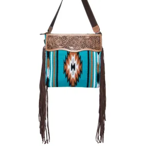 Navajo Turquoise Saddle Blanket with Fringe