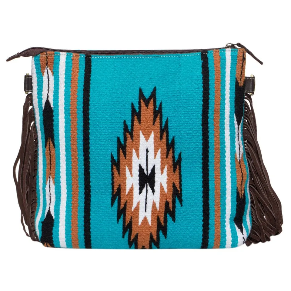 Navajo Turquoise Saddle Blanket with Fringe