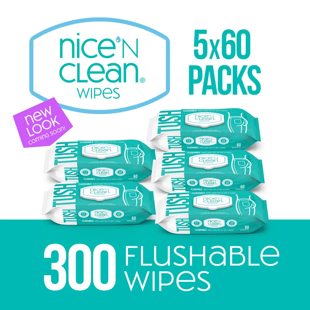 Nice n Clean Flushable Wipes,5 packs of 60 wipes, 300 wipes total BEST PRICE