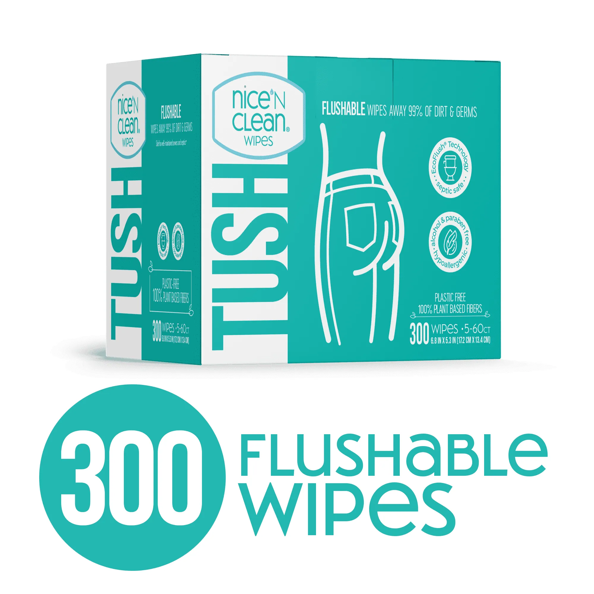 Nice n Clean Flushable Wipes,5 packs of 60 wipes, 300 wipes total BEST PRICE