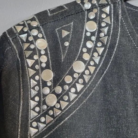 NWT Bob Mackie Art to Wear Embellished Button Shirt Jacket Denim Black Blue L