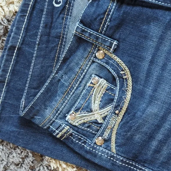 NWT Grace in L.A. Boot Cut Dark Denim Jean Embellished Rear Pockets Size 30