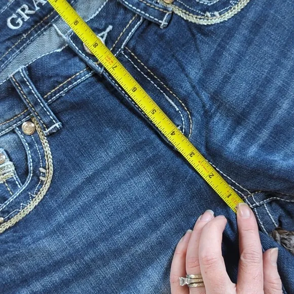 NWT Grace in L.A. Boot Cut Dark Denim Jean Embellished Rear Pockets Size 30