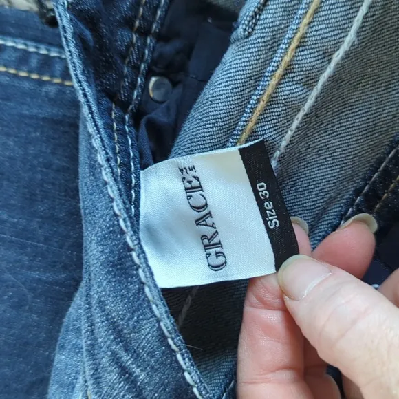 NWT Grace in L.A. Boot Cut Dark Denim Jean Embellished Rear Pockets Size 30