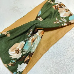 Olive Green Floral WIDE Headband