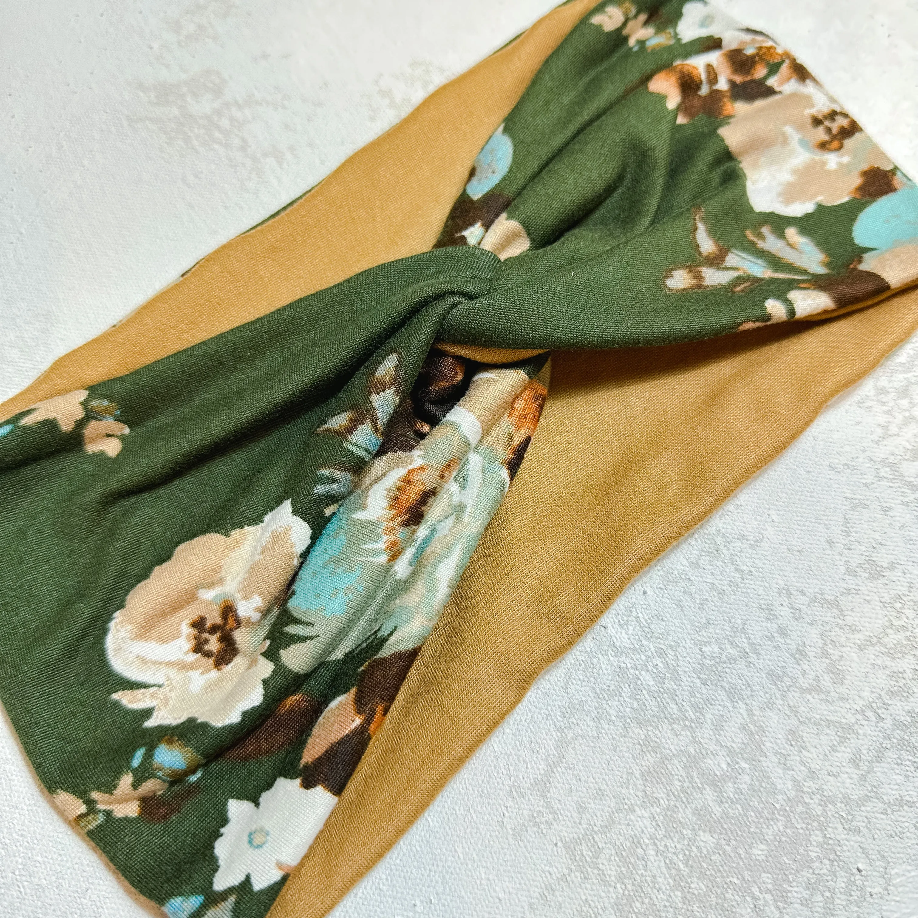 Olive Green Floral WIDE Headband