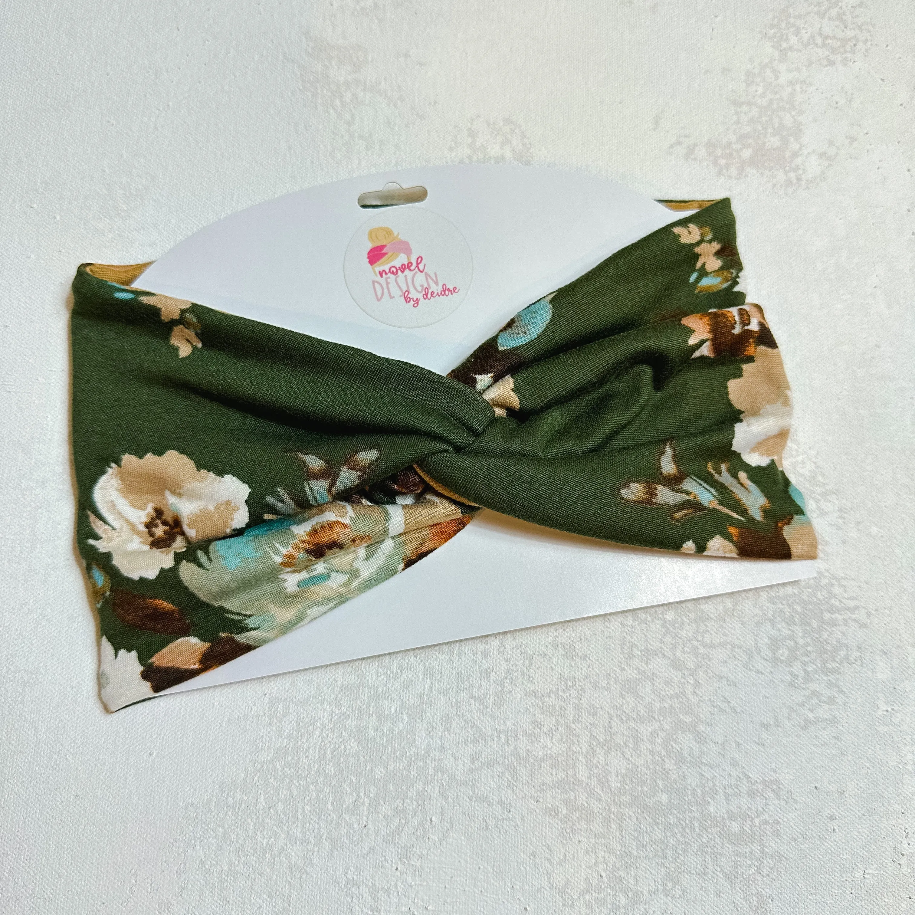 Olive Green Floral WIDE Headband