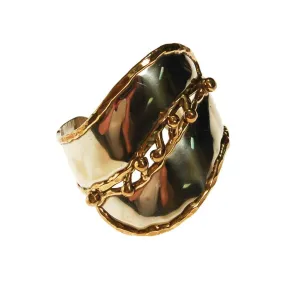 One of a Kind Wide Silver and Gold Brutalist Cuff Bracelet, Handmade