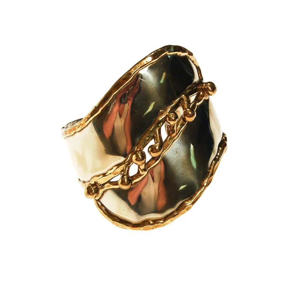 One of a Kind Wide Silver and Gold Brutalist Cuff Bracelet, Handmade