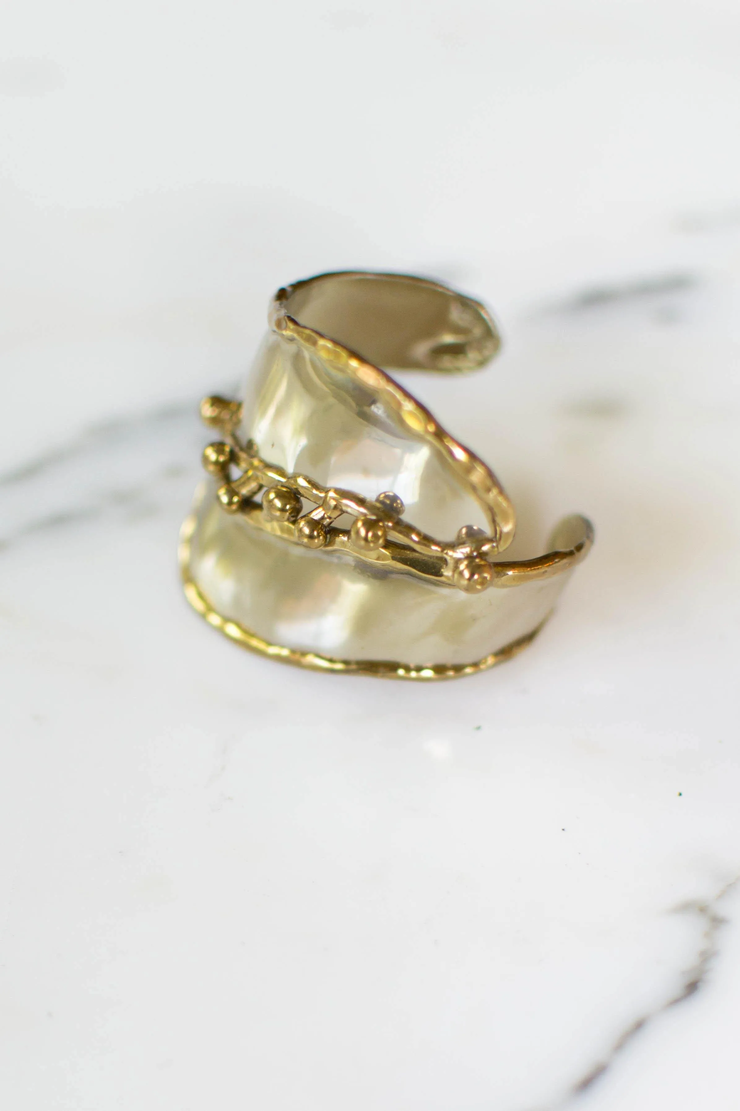 One of a Kind Wide Silver and Gold Brutalist Cuff Bracelet, Handmade