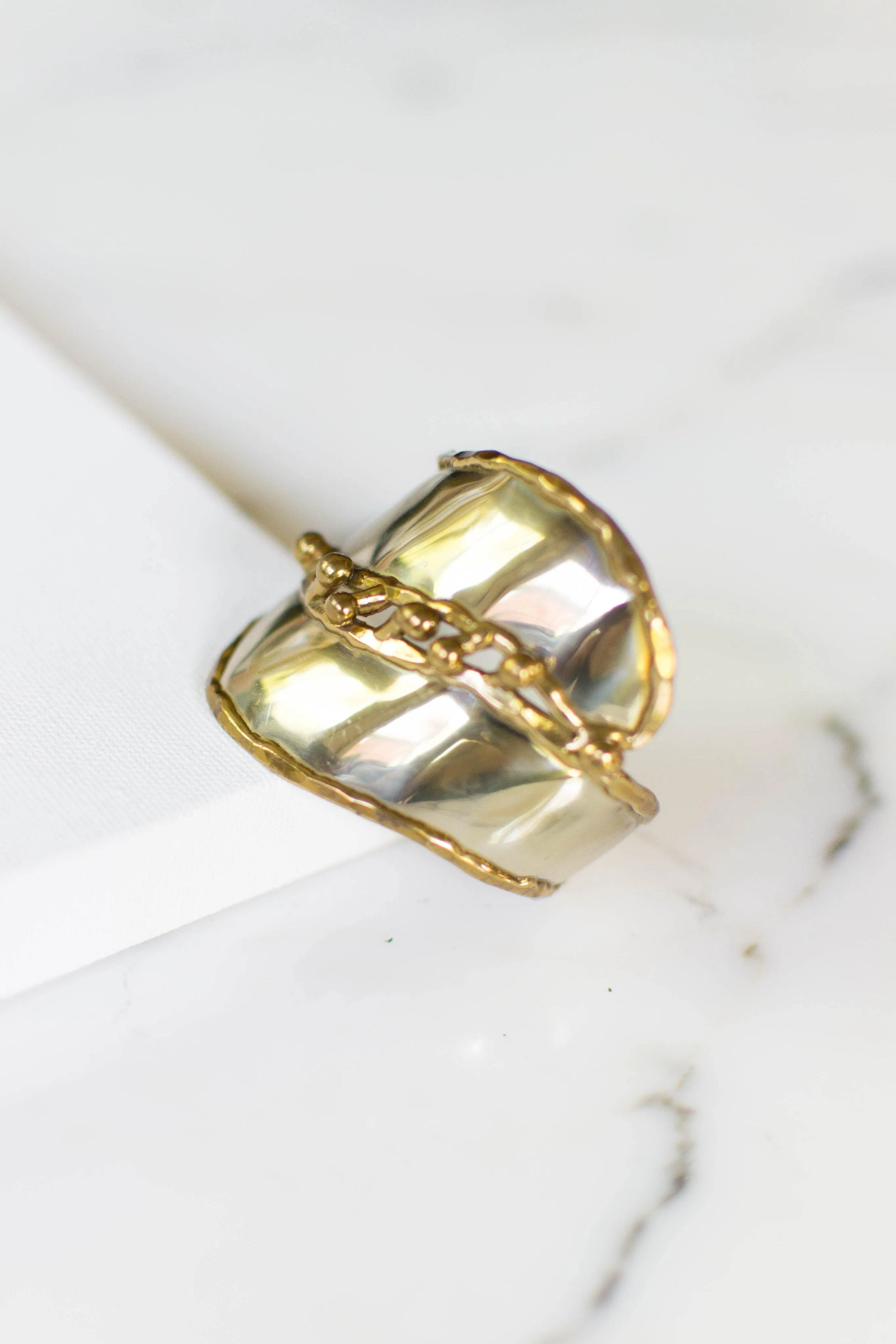 One of a Kind Wide Silver and Gold Brutalist Cuff Bracelet, Handmade