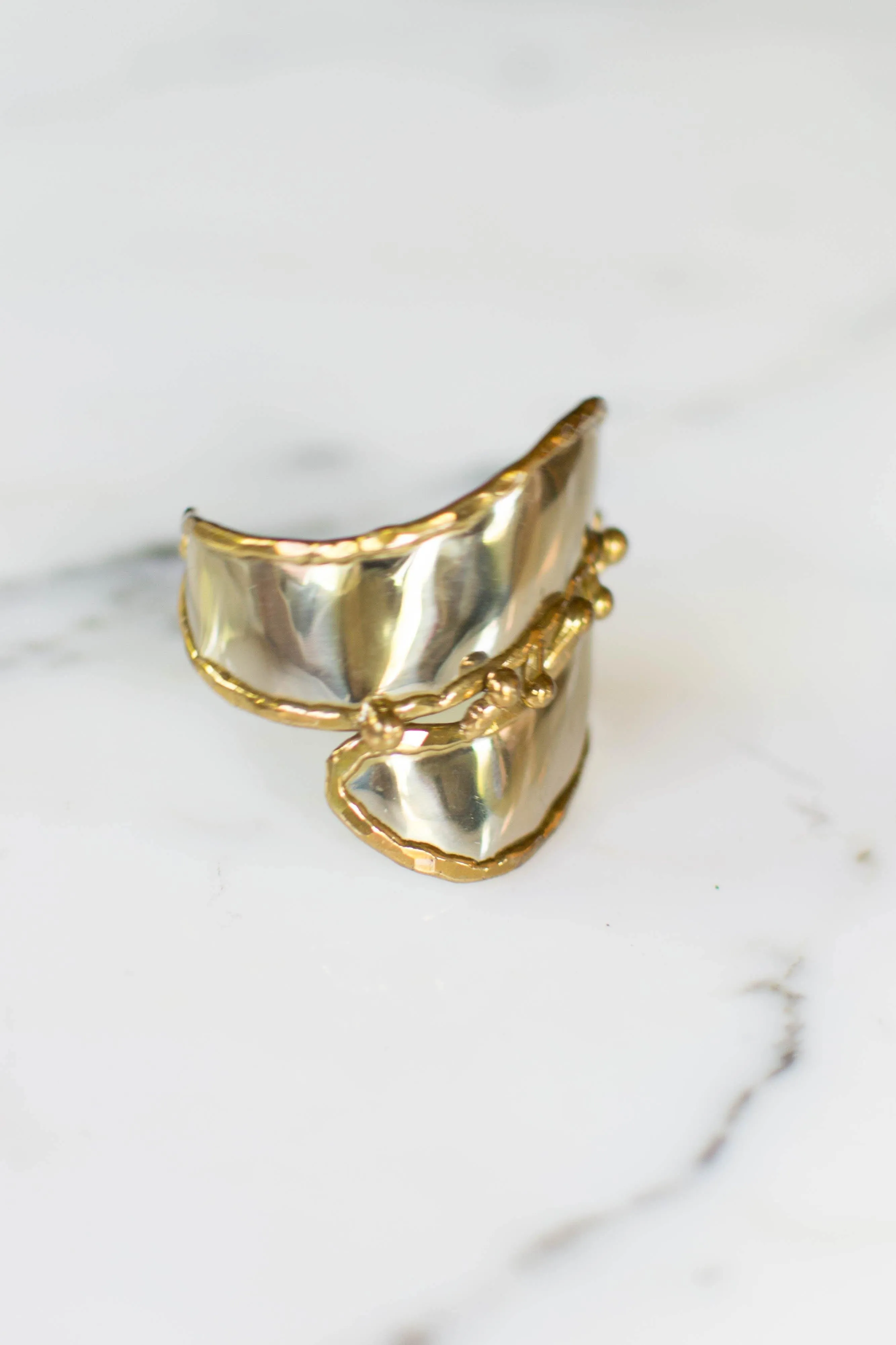 One of a Kind Wide Silver and Gold Brutalist Cuff Bracelet, Handmade