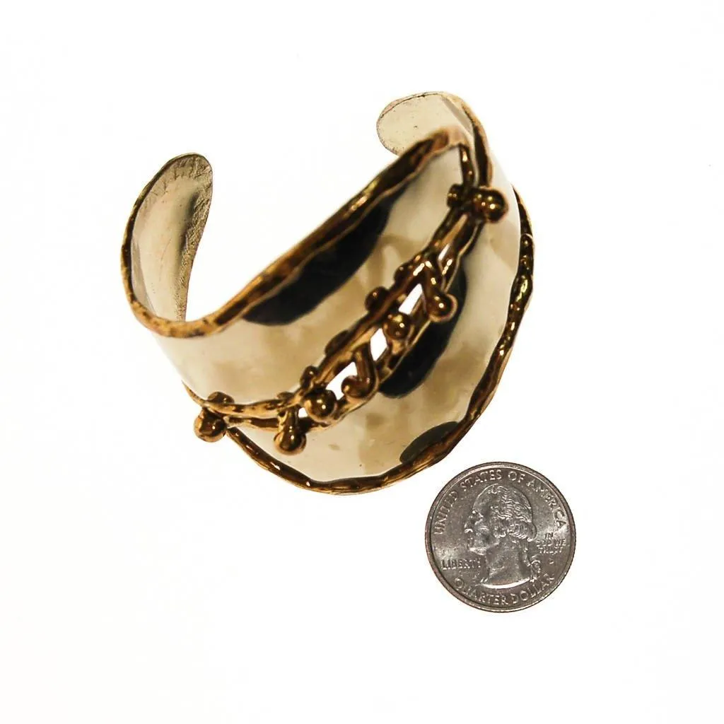 One of a Kind Wide Silver and Gold Brutalist Cuff Bracelet, Handmade