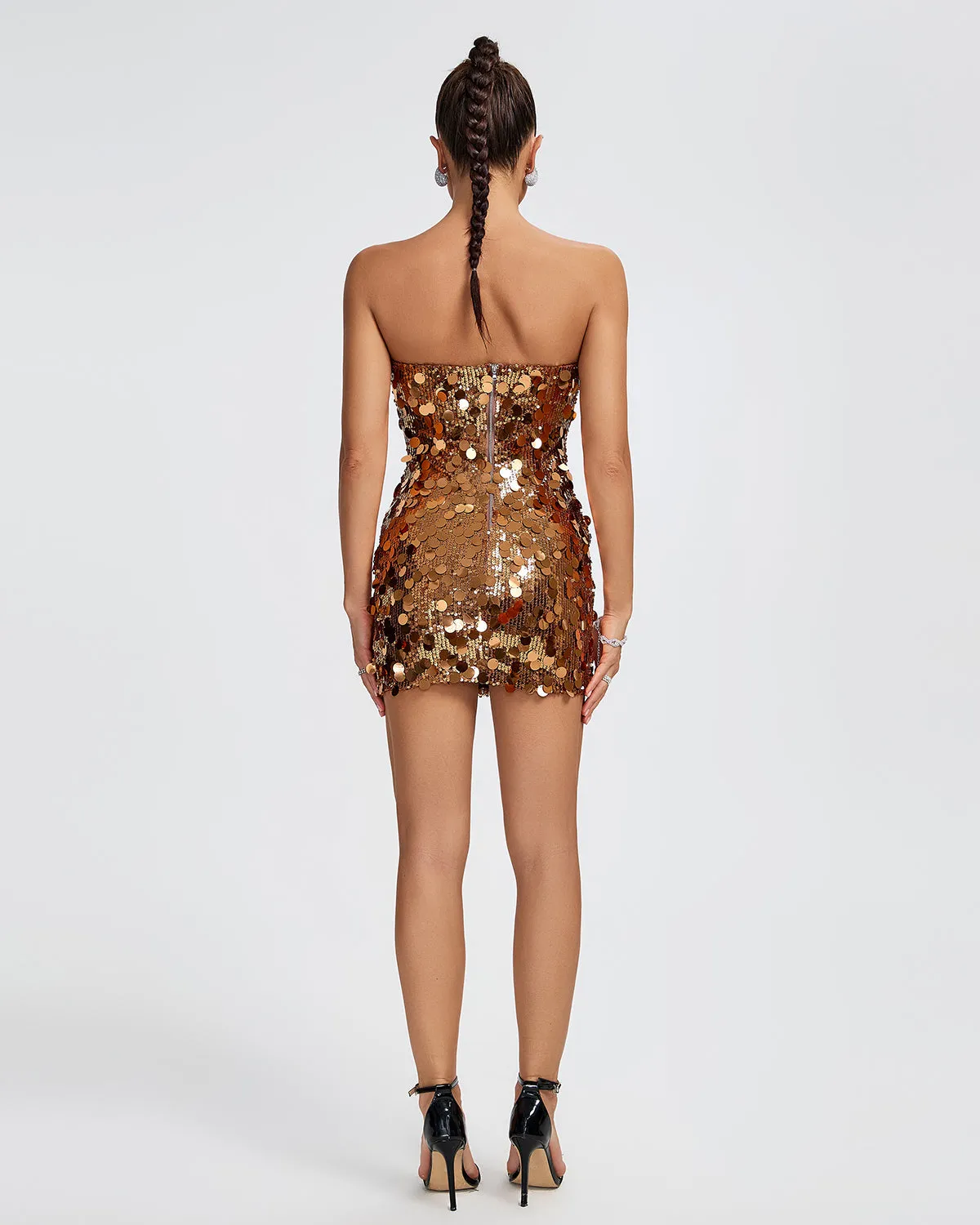 Open Back Sequins Embellished Mini Dress