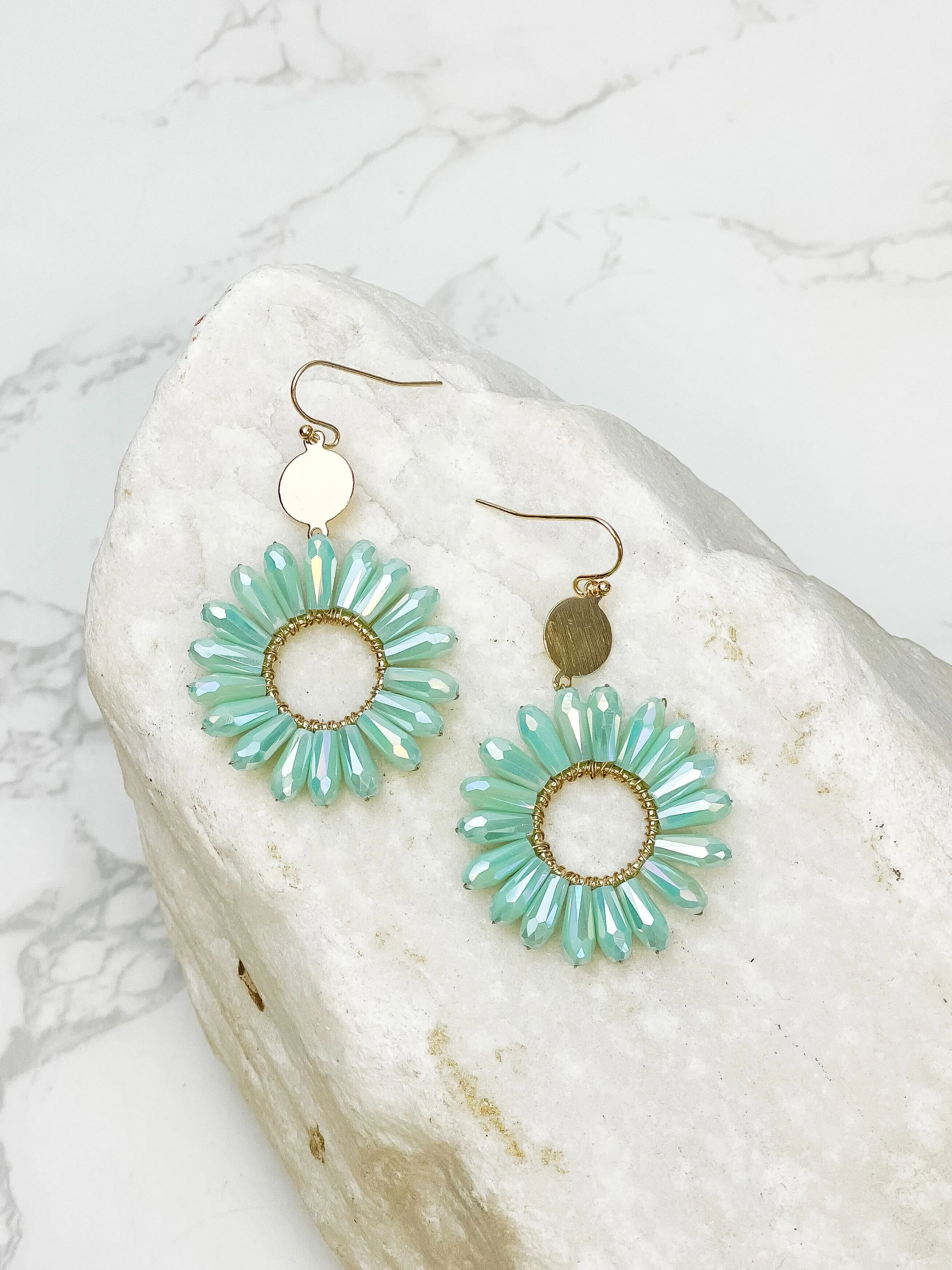 Open Circle Beaded Dangle Earrings - Mint
