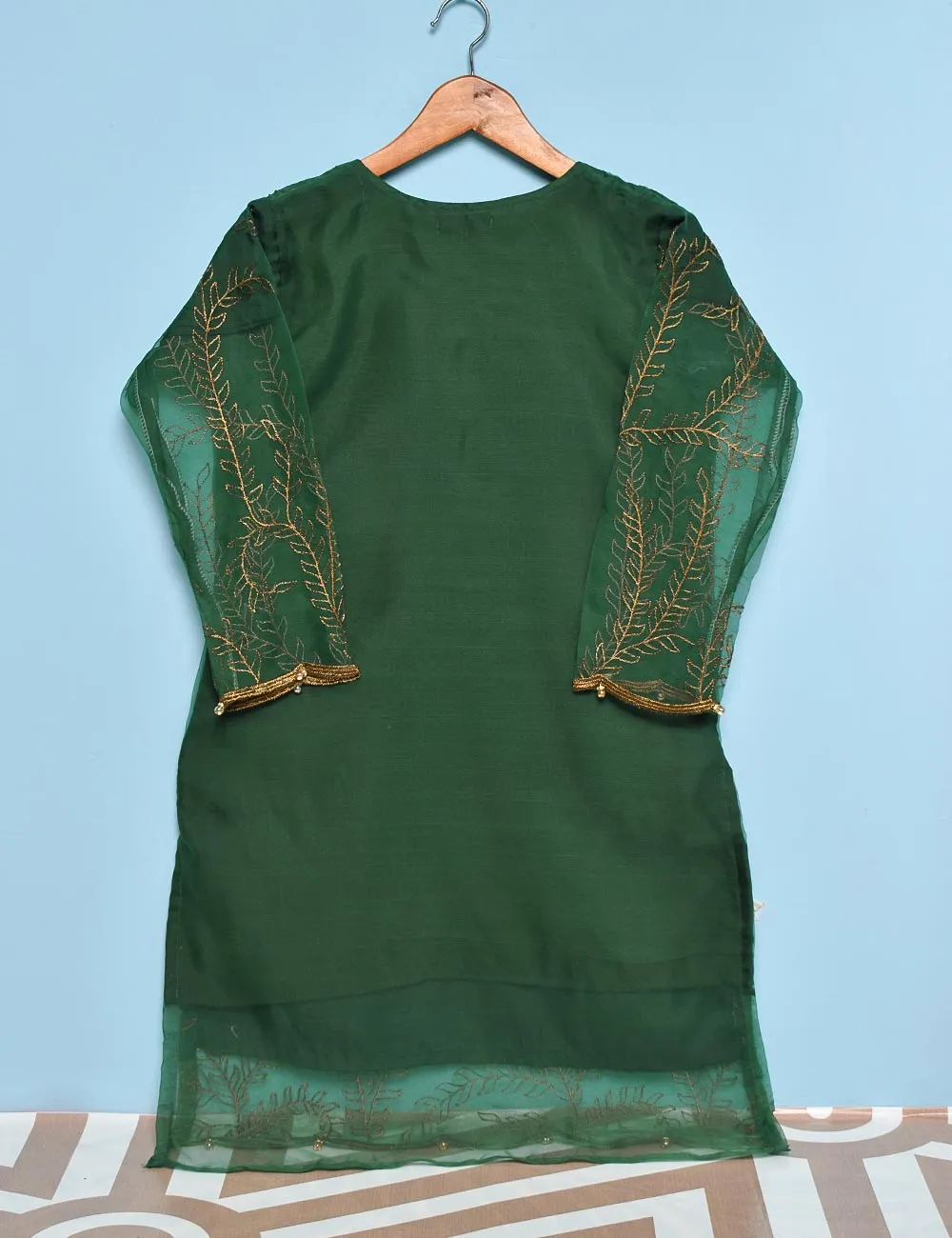 Organza Embroidered Stitched Kurti - Jasmine Creeper (T20-062C-Green)