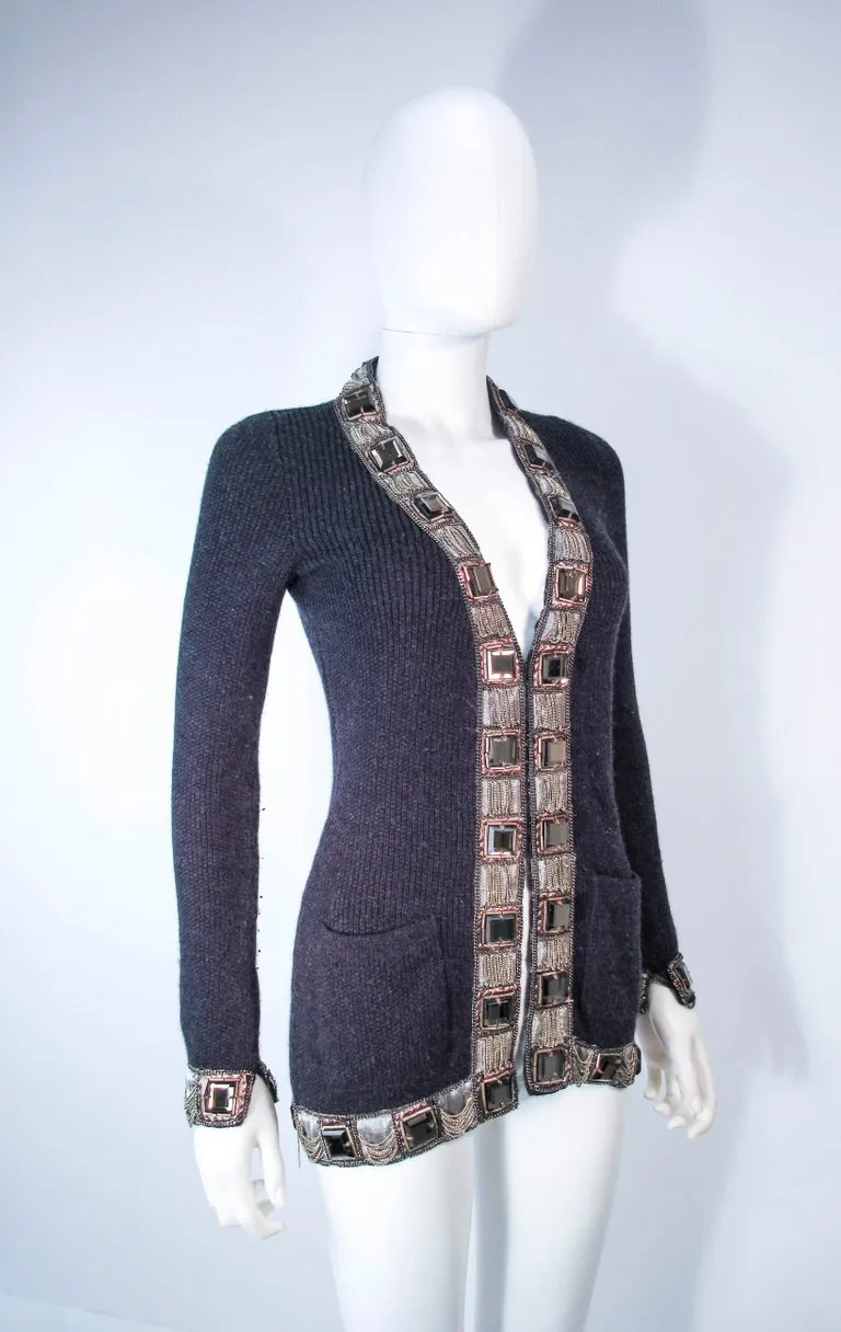 OSCAR DE LA RENTA Gray Embellished Cardigan Size XS