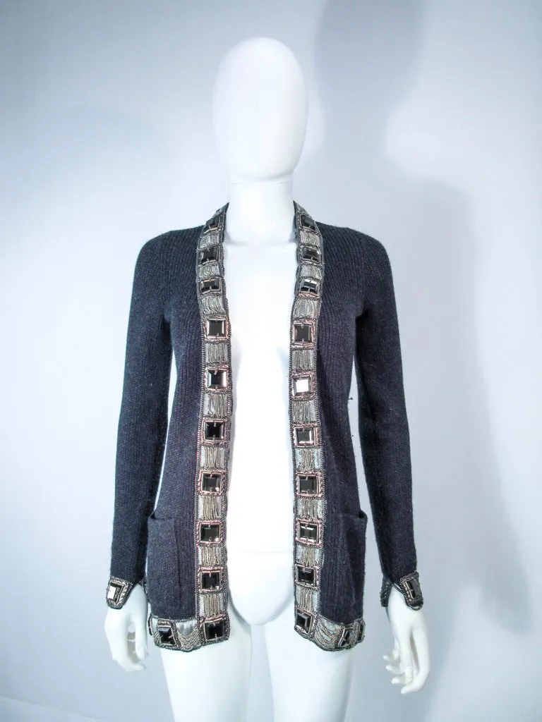 OSCAR DE LA RENTA Gray Embellished Cardigan Size XS