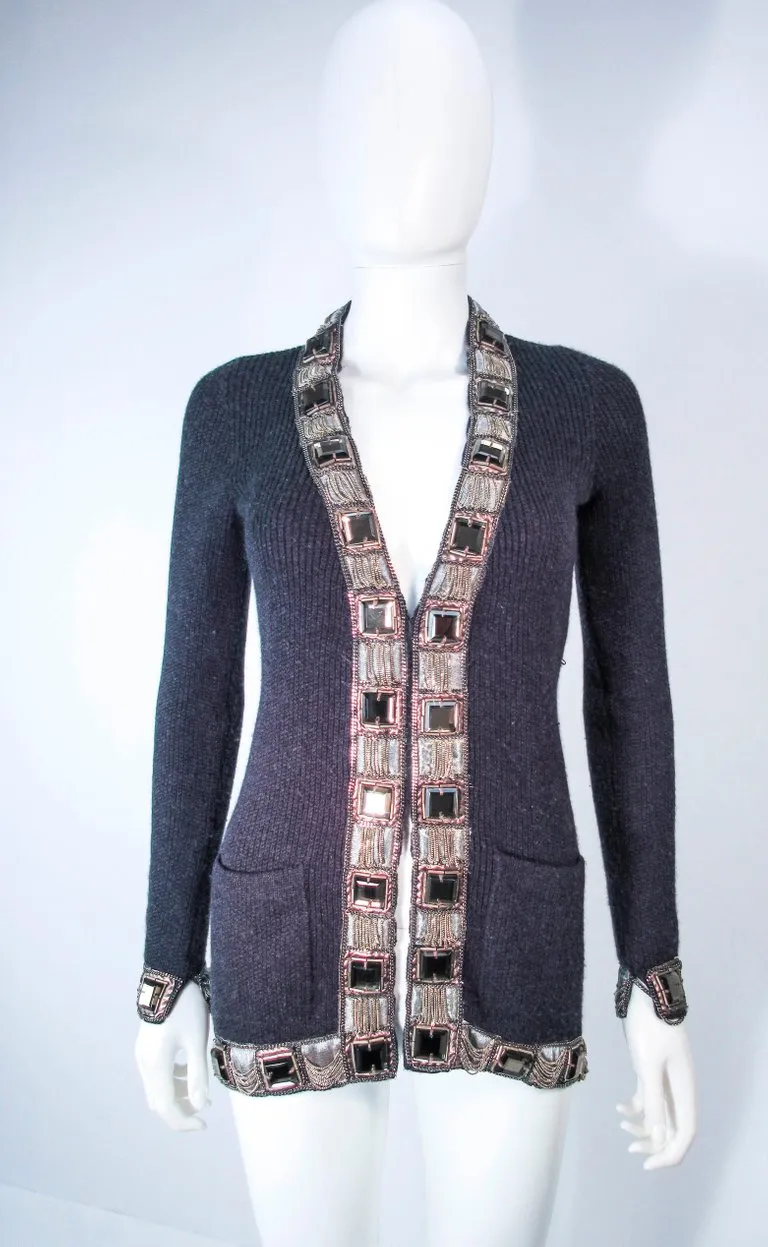 OSCAR DE LA RENTA Gray Embellished Cardigan Size XS