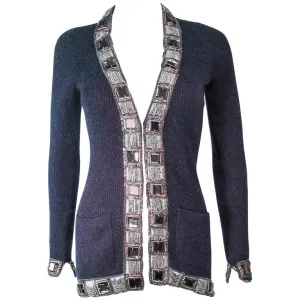 OSCAR DE LA RENTA Gray Embellished Cardigan Size XS