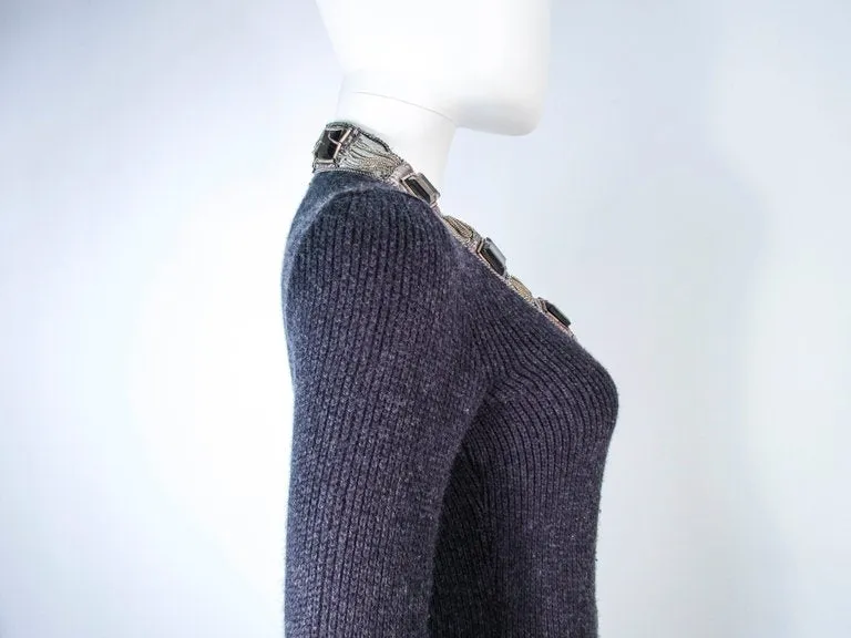 OSCAR DE LA RENTA Gray Embellished Cardigan Size XS